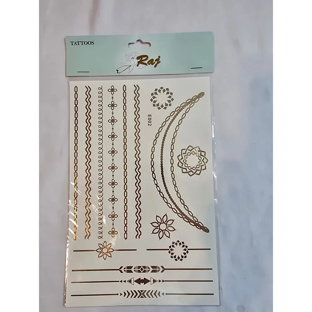Raj Metallic Temporary Tattoos Gold Silver Body Art Sticker Beach Party Festival